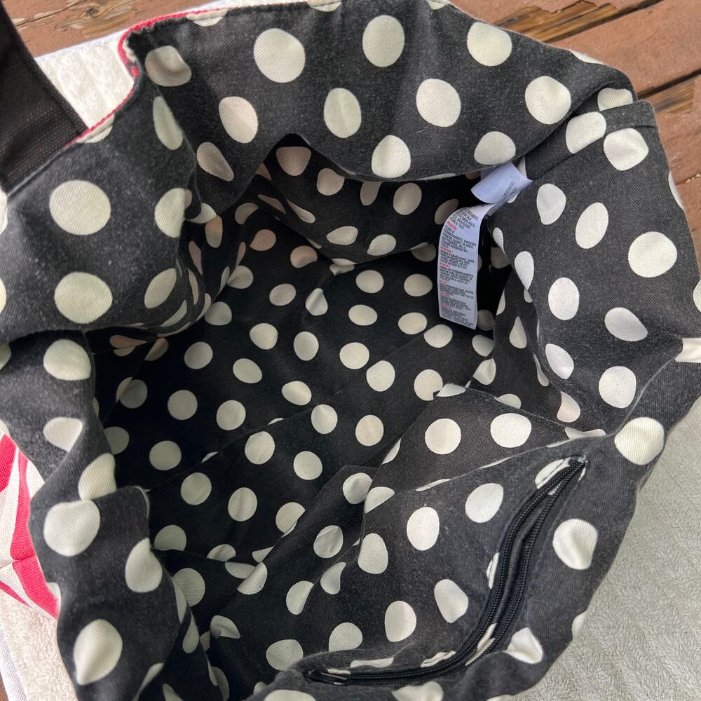 Disney Store Minnie Mouse Canvas Tote Bag Red Striped Polka Dot Lined One Size - Picture 8 of 9